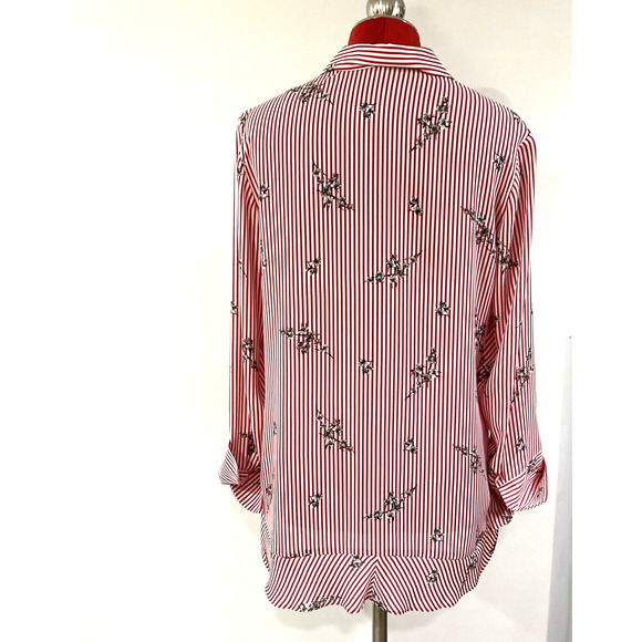 Joan Rivers Red & White Blouse Relaxed size 6 Striped & Floral Classic Casual - Picture 7 of 11
